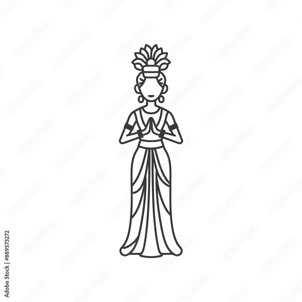 Fototapeta premium indonesian balines women wearing payas agung traditional clothing minimalist line art icon logo