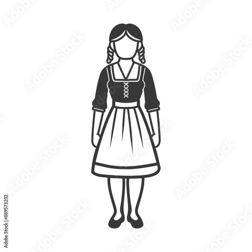 germany women wearing dirndl traditional clothing minimalist line art icon logo symbol