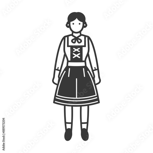 germany women wearing dirndl traditional clothing minimalist line art icon logo symbol
