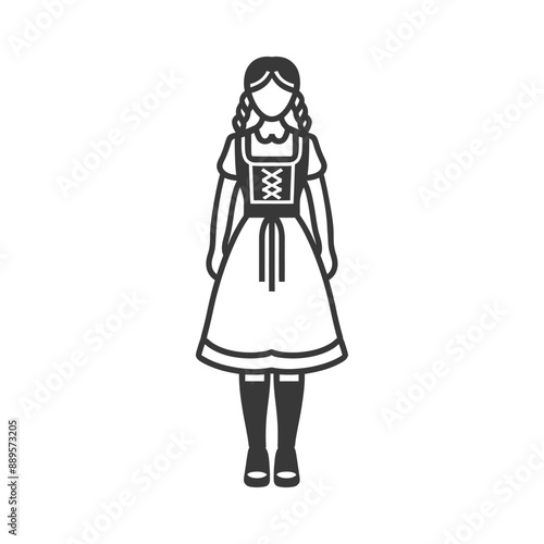 germany women wearing dirndl traditional clothing minimalist line art icon logo symbol