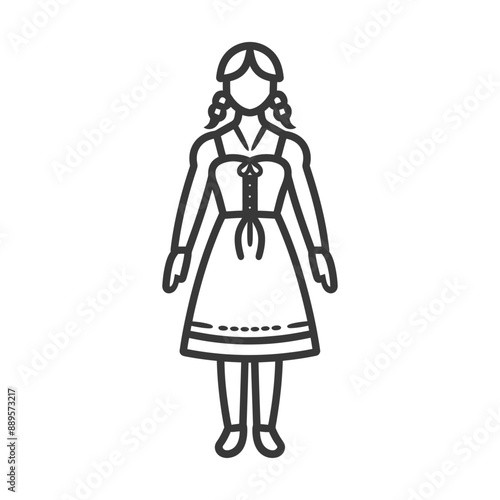 germany women wearing dirndl traditional clothing minimalist line art icon logo symbol