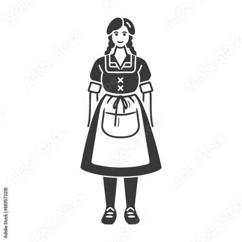 germany women wearing dirndl traditional clothing minimalist line art icon logo symbol