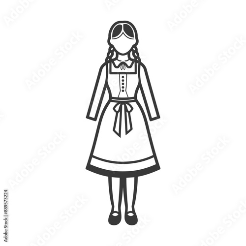 germany women wearing dirndl traditional clothing minimalist line art icon logo symbol