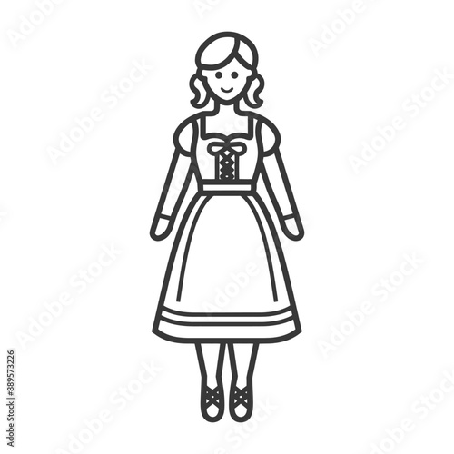 germany women wearing dirndl traditional clothing minimalist line art icon logo symbol