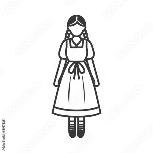 germany women wearing dirndl traditional clothing minimalist line art icon logo symbol