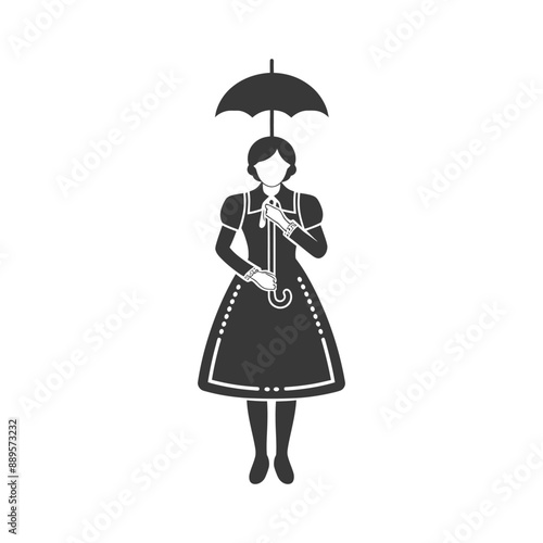 germany women wearing dirndl traditional clothing minimalist line art icon logo symbol