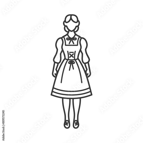 germany women wearing dirndl traditional clothing minimalist line art icon logo symbol