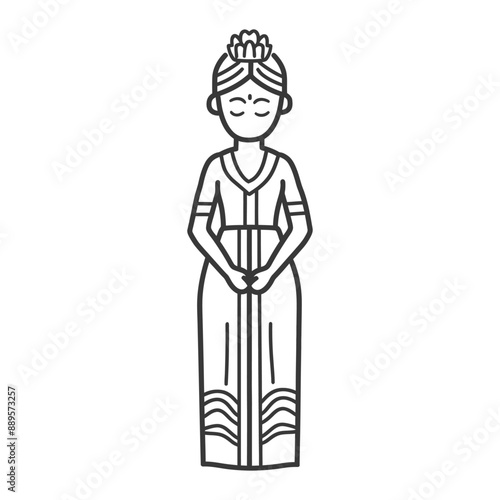 indonesian balines women wearing payas alit traditional clothing minimalist line art icon logo