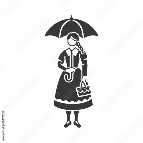 germany women wearing dirndl traditional clothing minimalist line art icon logo symbol