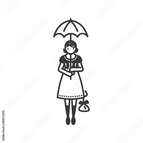 germany women wearing dirndl traditional clothing minimalist line art icon logo symbol