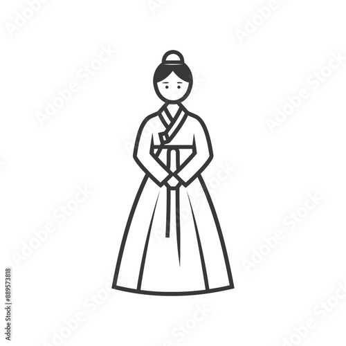korean women wearing hanbok traditional clothing minimalist line art icon logo symbol