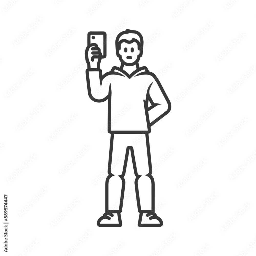 man taking selfie photo on smartphone in minimalist line art icon logo symbol man taking selfie photo on smartphone in minimalist line art icon logo symbol