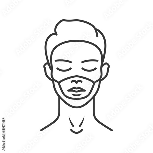 man using beauty cosmetic face mask in minimalist line art icon logo symbol