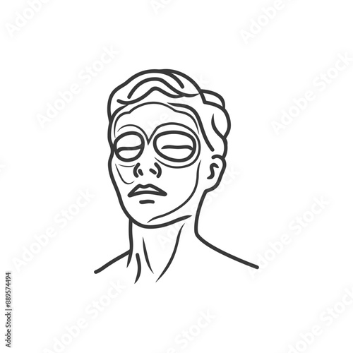 man using beauty cosmetic face mask in minimalist line art icon logo symbol