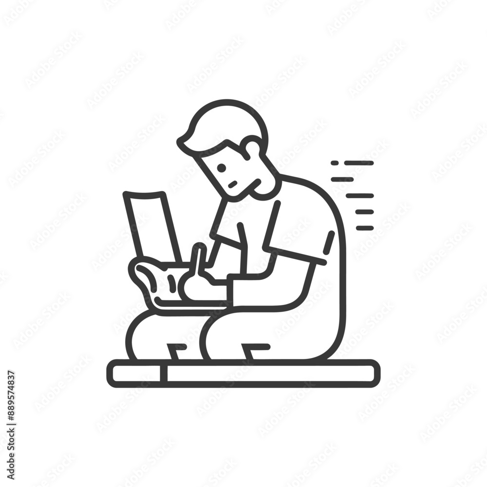 man writing on the book while sitting in minimalist line art icon logo symbol man writing on the book while sitting in minimalist line art icon logo symbol
