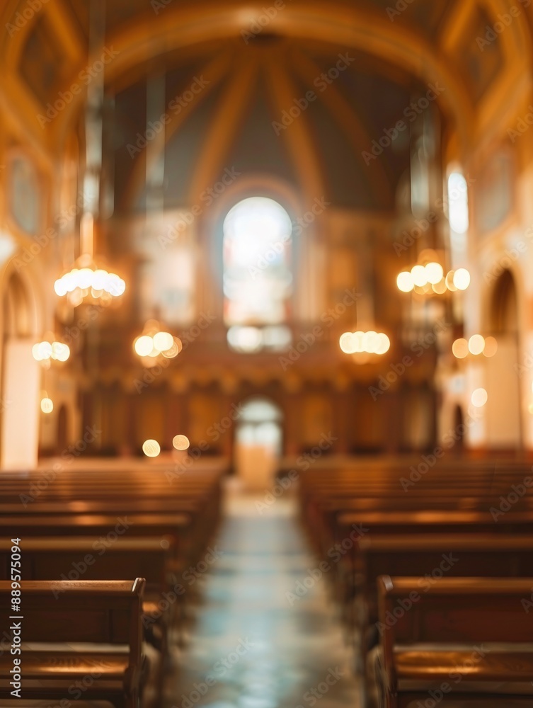 Fototapeta premium Blurred synagogue interior with no people, classical interior, light colors, background, wallpaper