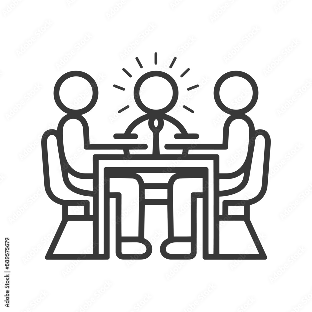 Fototapeta premium Three Figures Brainstorming at a Table, Illuminated Idea Concept