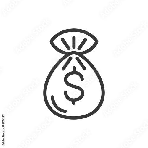 Money Bag Icon: Simple Line Art Illustration of Wealth and Finance