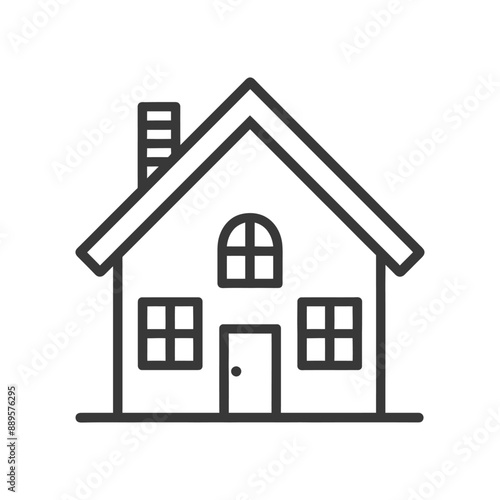 Simple Line Art Illustration: Suburban House Icon