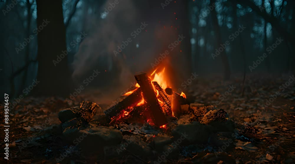 burning bonfire in the forest night burning bonfire in the forest night