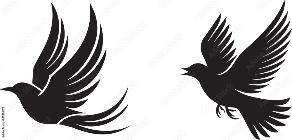 Fototapeta premium Bird set icons logo type silhouette