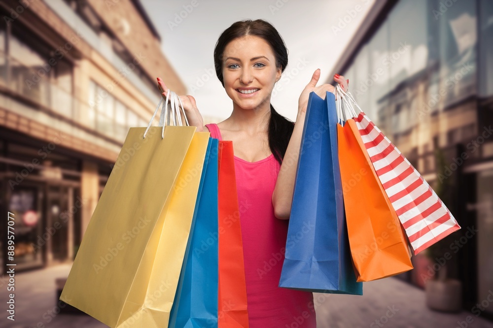 Stylish woman hold shopping bags Stylish woman hold shopping bags