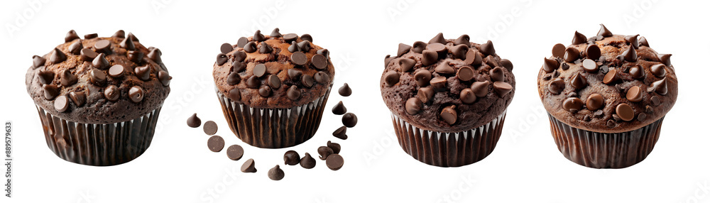 Chocolate Muffins with Chocolate Chips Isolated on Transparent Background Cutout, PNG File Chocolate Muffins with Chocolate Chips Isolated on Transparent Background Cutout, PNG File