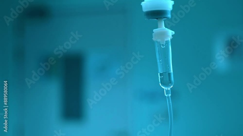 Dripping saline, Dripping medical perfusion close up equipment in clinic background, Medical equipment, Saline Solution IV Drip Fluid for Infusion in Hospital. Intravenous drip in operation room.