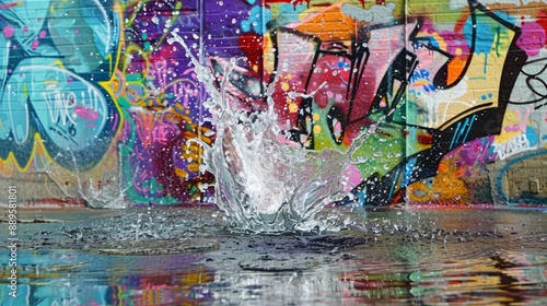 Wallpaper Mural colorful water splash on an urban street, using graffiti and murals as a background generative ai Torontodigital.ca