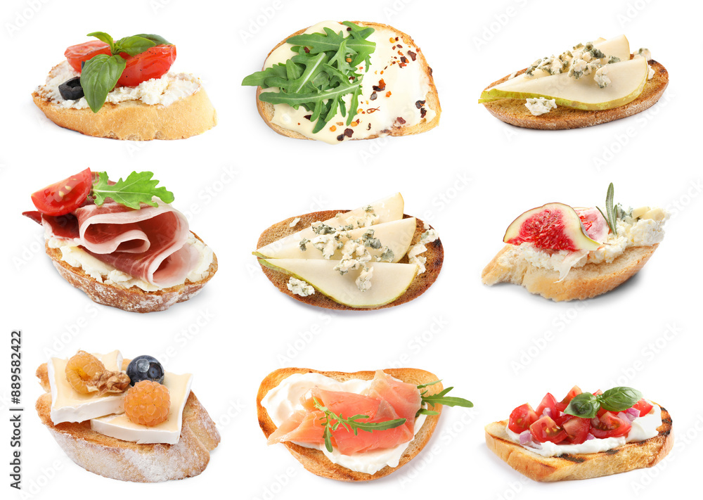 Set of different canapes isolated on white Set of different canapes isolated on white
