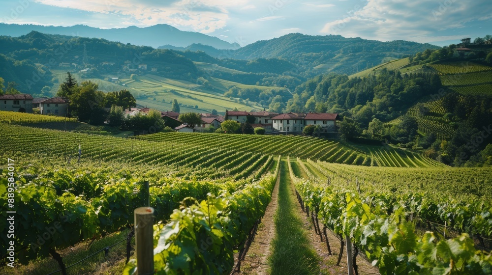 Wide view of a picturesque vineyard. Wide view of a picturesque vineyard.