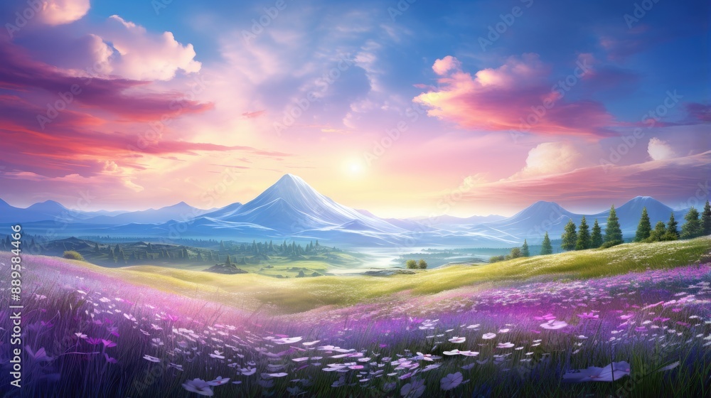Picturesque Mountain Meadow at Sunrise. Picturesque Mountain Meadow at Sunrise.