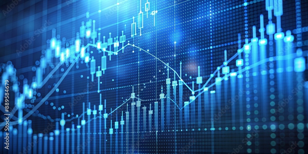 Abstract Blue Stock Market Chart with Bokeh Lights, Stock Market, Financial Data, Data Analysis, Trading Abstract Blue Stock Market Chart with Bokeh Lights, Stock Market, Financial Data, Data Analysis, Trading