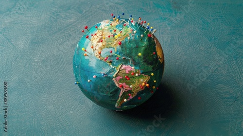 globe with pins marking different countries, symbolizing global travel and exploration