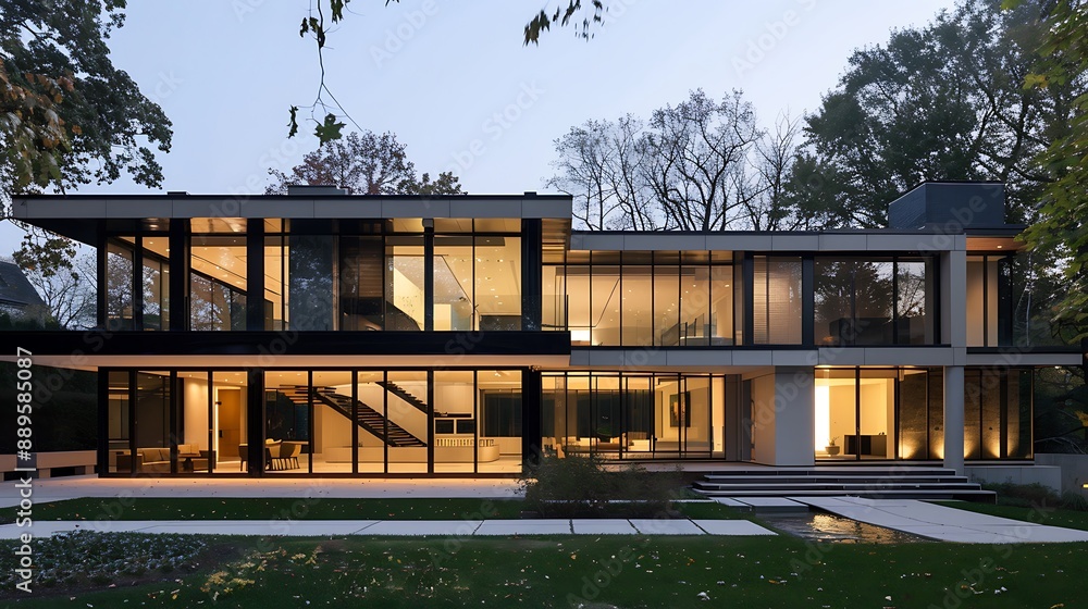 Modern House with Large Windows and a Patio Modern House with Large Windows and a Patio