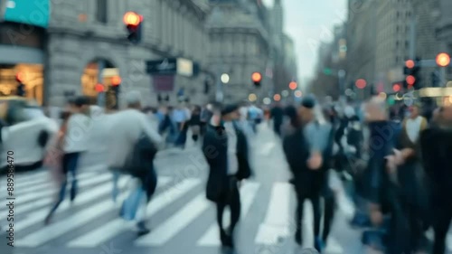 Wallpaper Mural Time-lapse unrecognizable blurry lot of people crowd crossing city street, busy crossroad, many pedestrians crossing crosswalk. Timelapse rush hour crowded people walk, blurred fast motion 4k video Torontodigital.ca