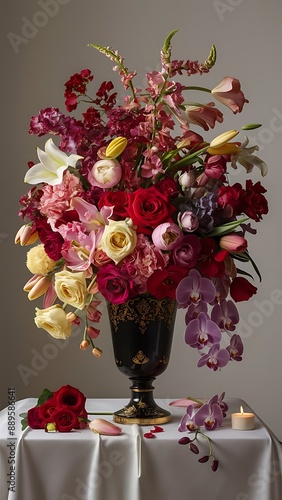 Bunch of beautiful flowers in a vase pions photo