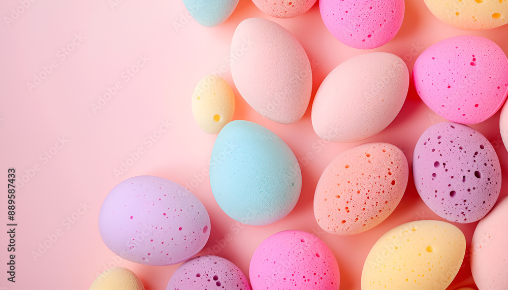 Many different makeup sponges on pink background, top view. Space for text Many different makeup sponges on pink background, top view. Space for text