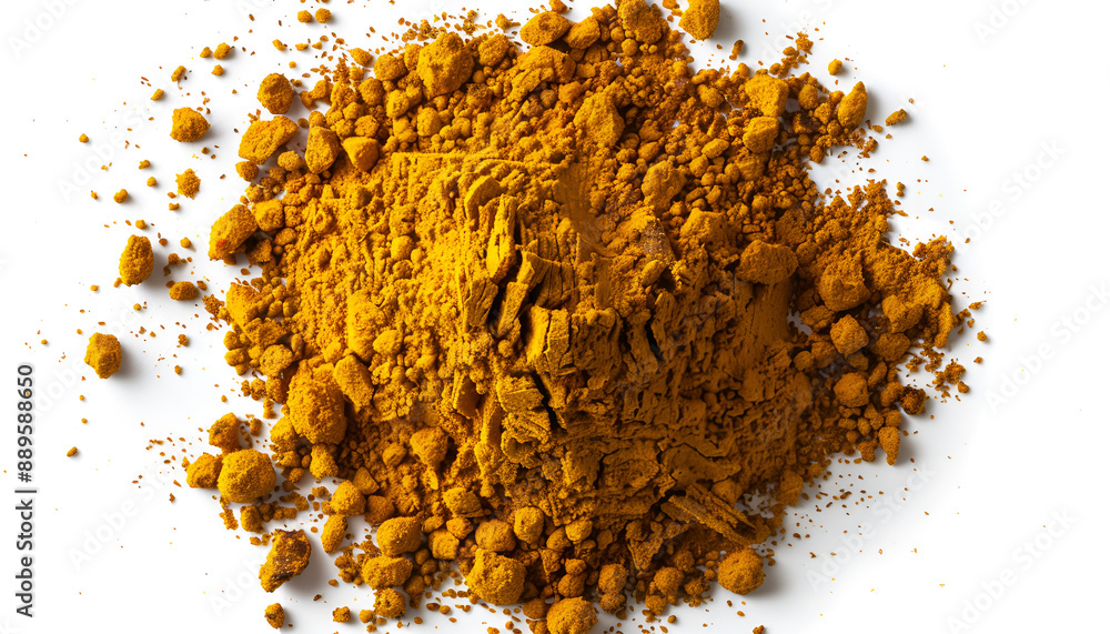 Dry curry powder isolated on white, top view Dry curry powder isolated on white, top view