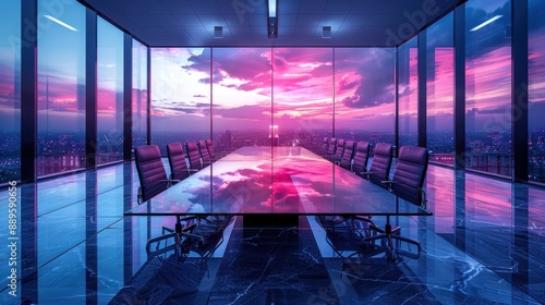 Modern Corporate Boardroom with Sunset View