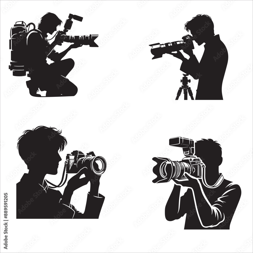 silhouette of clean vector of Photographer with white background 
