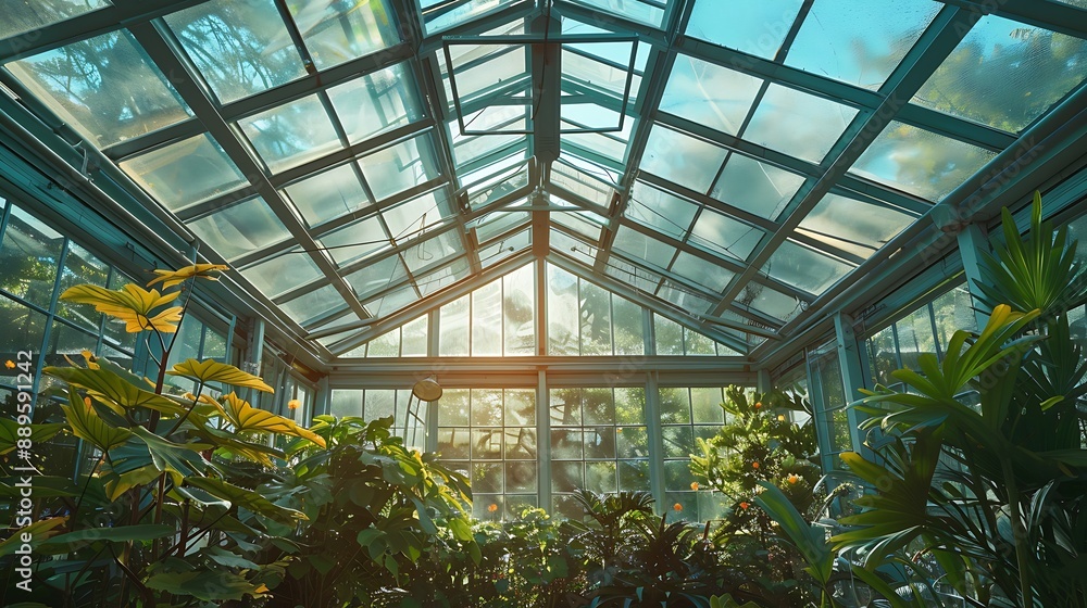 Sunlit Greenhouse with Lush Greenery Sunlit Greenhouse with Lush Greenery