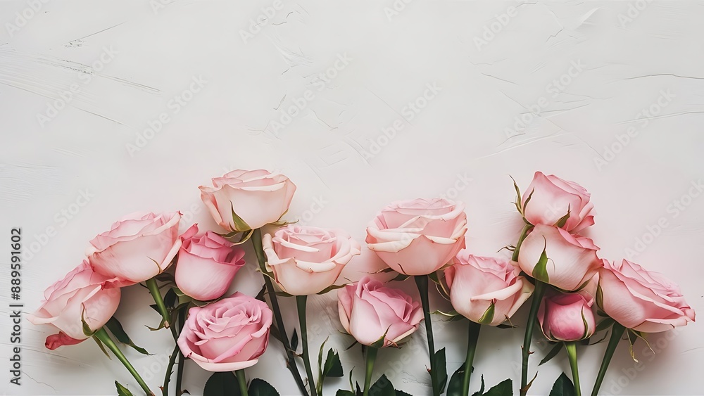 Wallpaper texture pink roses on white background flat lay top view Wallpaper texture pink roses on white background flat lay top view