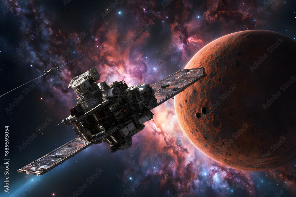 Futuristic spacial exploration in an enormous spaceship Futuristic spacial exploration in an enormous spaceship
