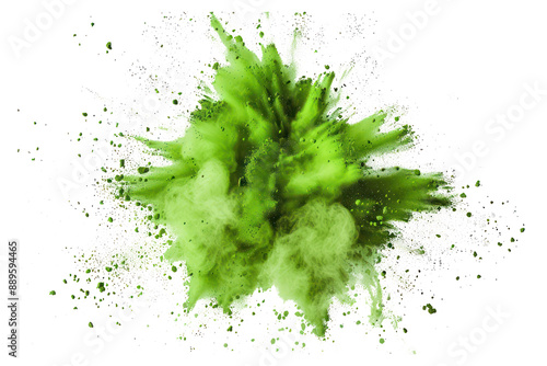 green powder explosion on transparent background