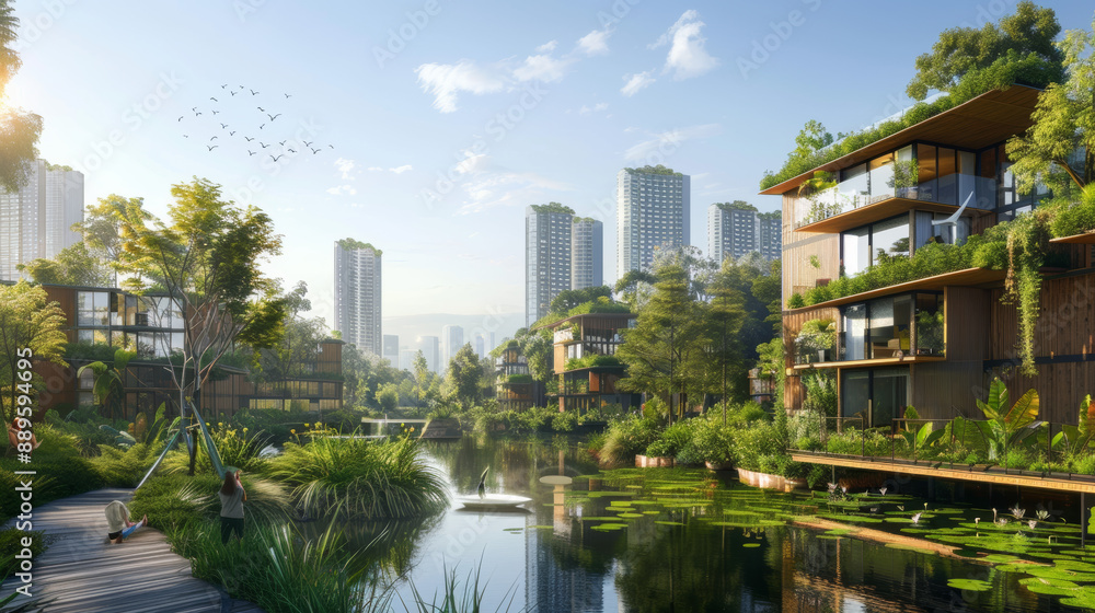 Fototapeta premium Enjoy nature's beauty in a sustainable city. Protect the environment and save limited resources for a greener future.