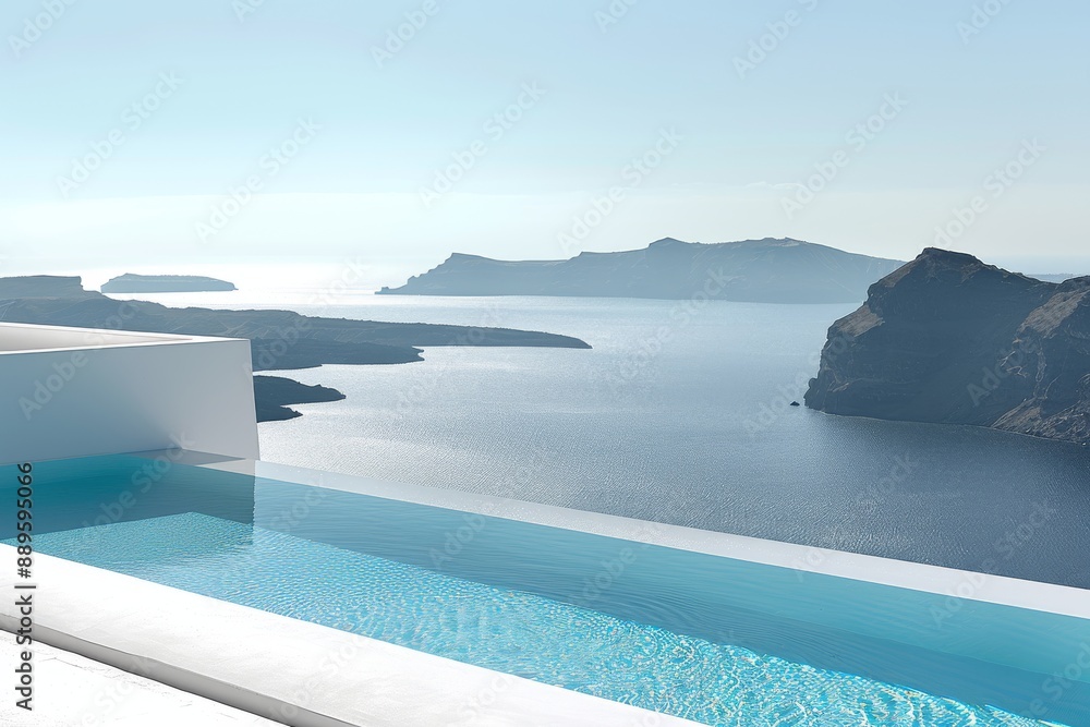Fototapeta premium Pristine white architecture with an infinity pool and panoramic ocean views