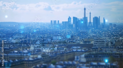 Wallpaper Mural Cityscape with Abstract Network Overlay Torontodigital.ca