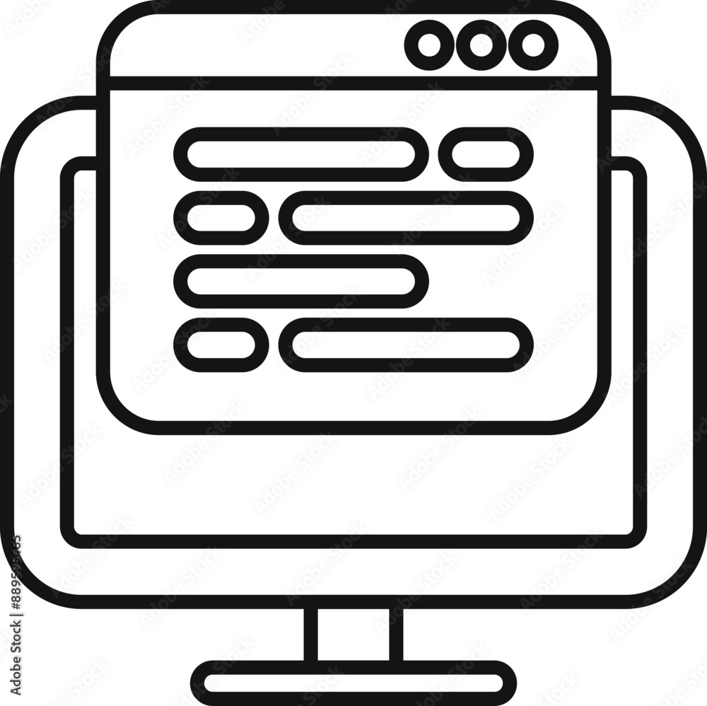 Clean and simple icon of a computer screen displaying lines of code, perfect for projects related to programming and software development Clean and simple icon of a computer screen displaying lines of code, perfect for projects related to programming and software development