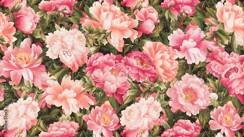 Beautiful peony flowers as a background floral pattern